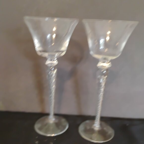 Bohemian Crystal Vintage Hand Made Wine Glasses with Airtwist Stems, Set of 2 - Picture 3 of 4